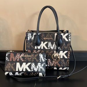 MK cow print purse with matching wallet
